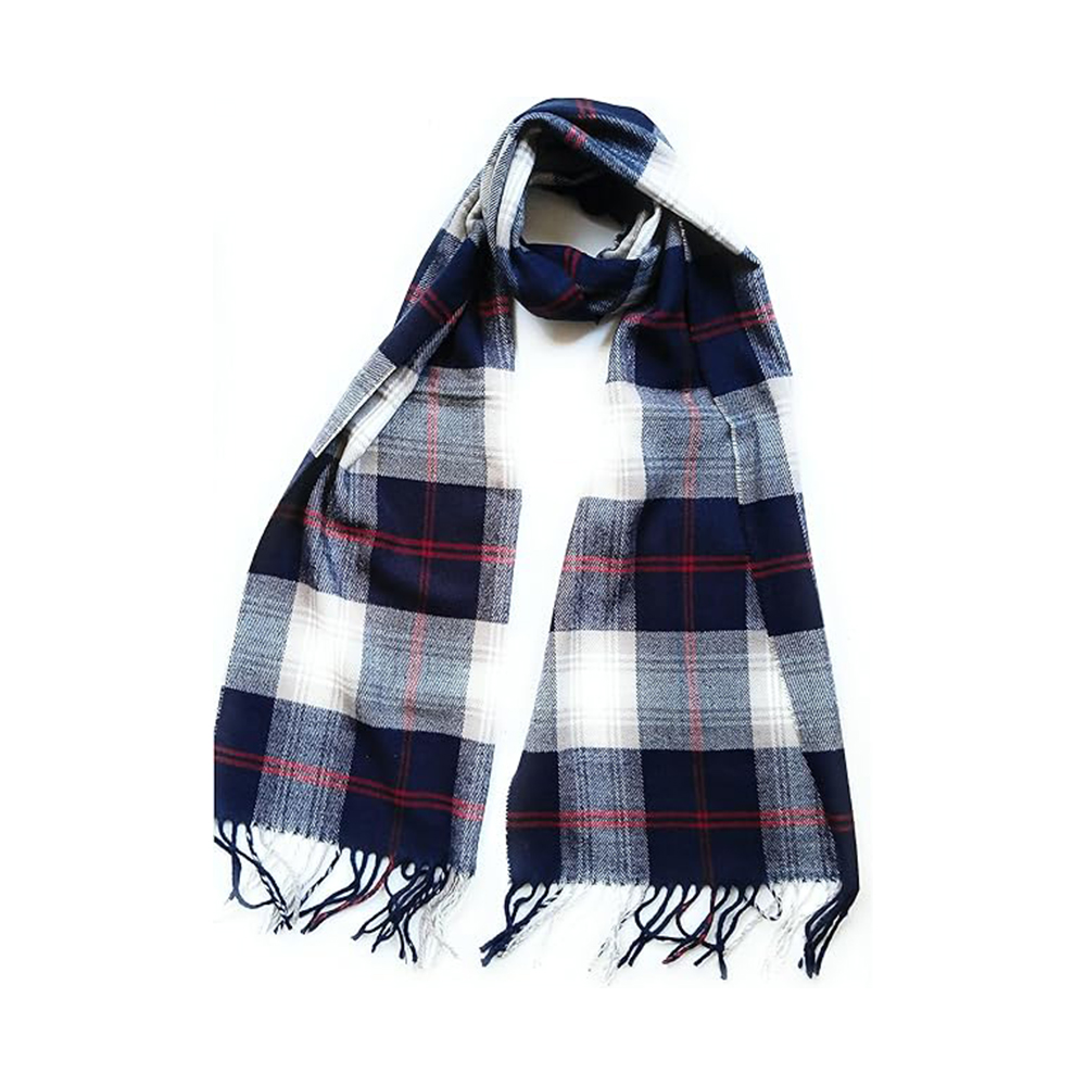Navy Blue and Grey Plaid Tartan Scarf