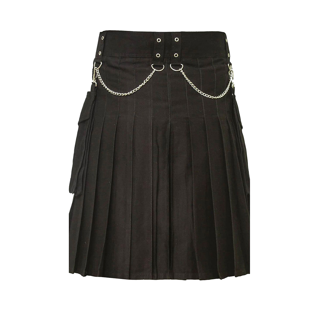 Black Gothic Utility Kilt with Chains and Studs