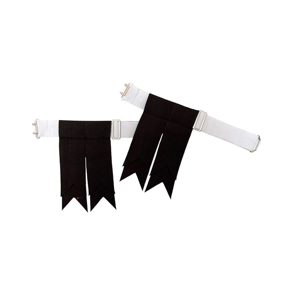 Solid Black Kilt Hose Flashes with White Garters