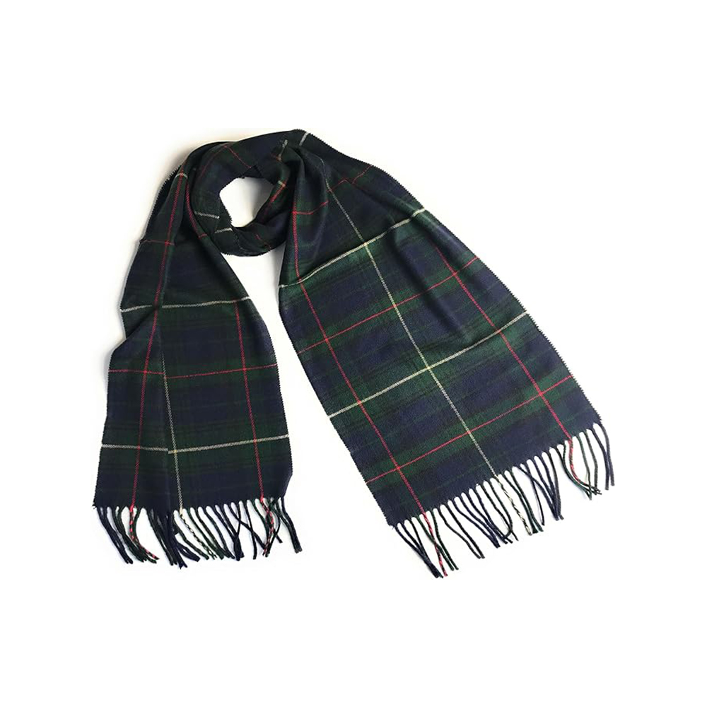 Dark Green and Navy Tartan Scarf with Fringe