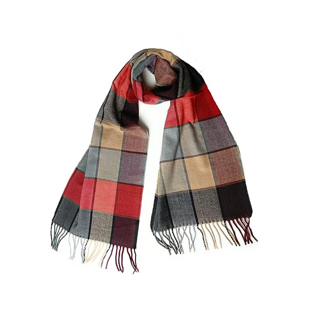 Modern Block Plaid Scarf with Fringe