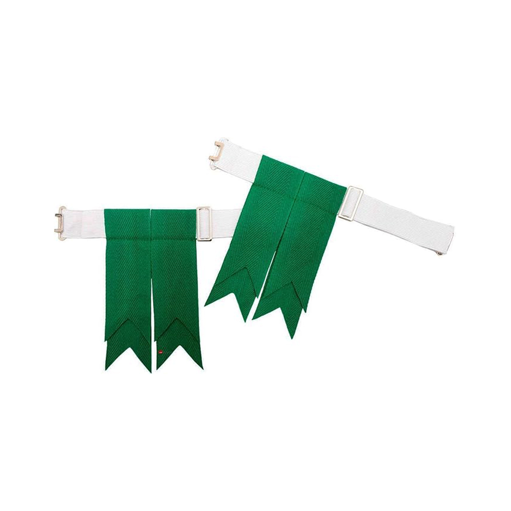 Plain Bright Green Kilt Hose Flashes with White Garters