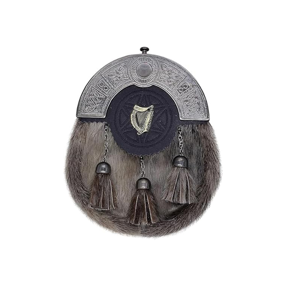 Irish Semi-Dress Sporran with Harp Emblem and Fur
