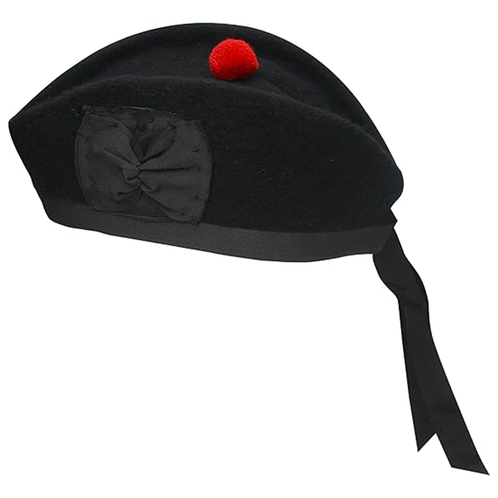 Black Balmoral Bonnet with Red Pom