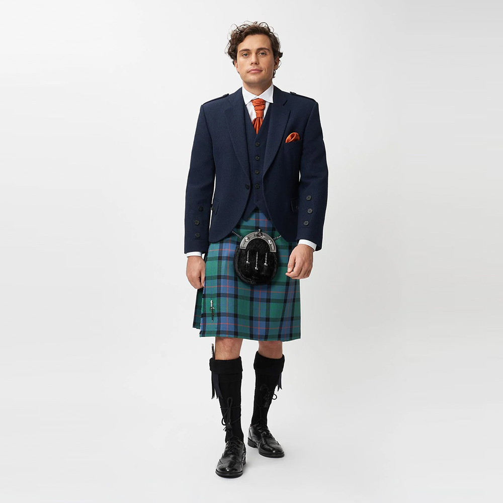 The Keville Navy Tweed Jacket & Waist Coat with Flower of Scotland Kilt