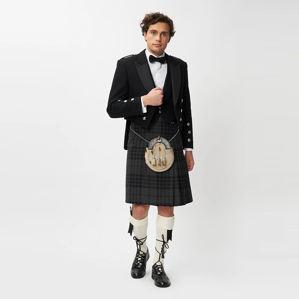Prince Charlie Jacket & 3 Button Waistcoat with Grey Spirit Kilt