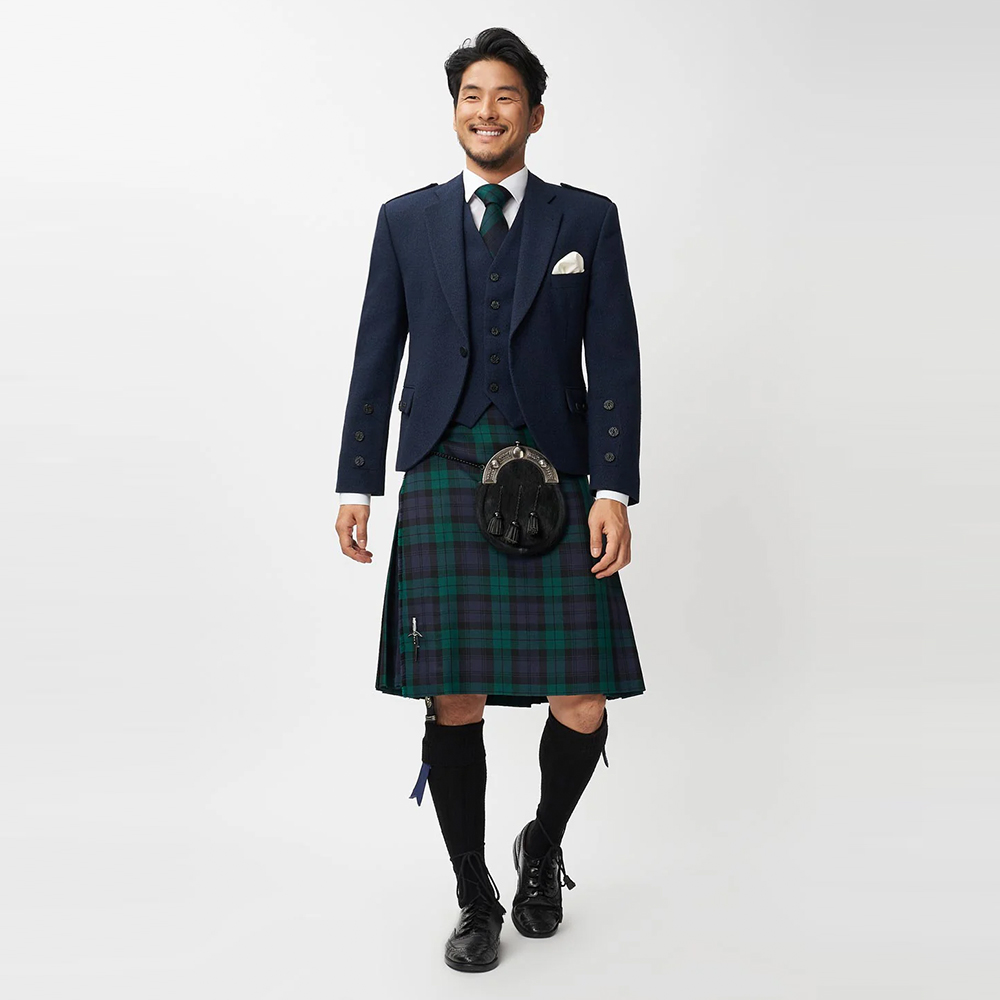 The Keville Navy Tweed Jacket & Waistcoat with Black Watch Kilt