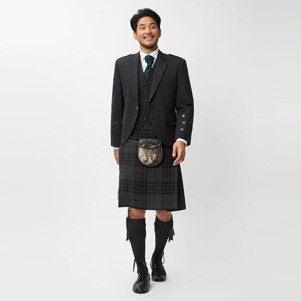 The Keville Charcoal Tweed Jacket & Waistcoat with Grey Spirit Kilt