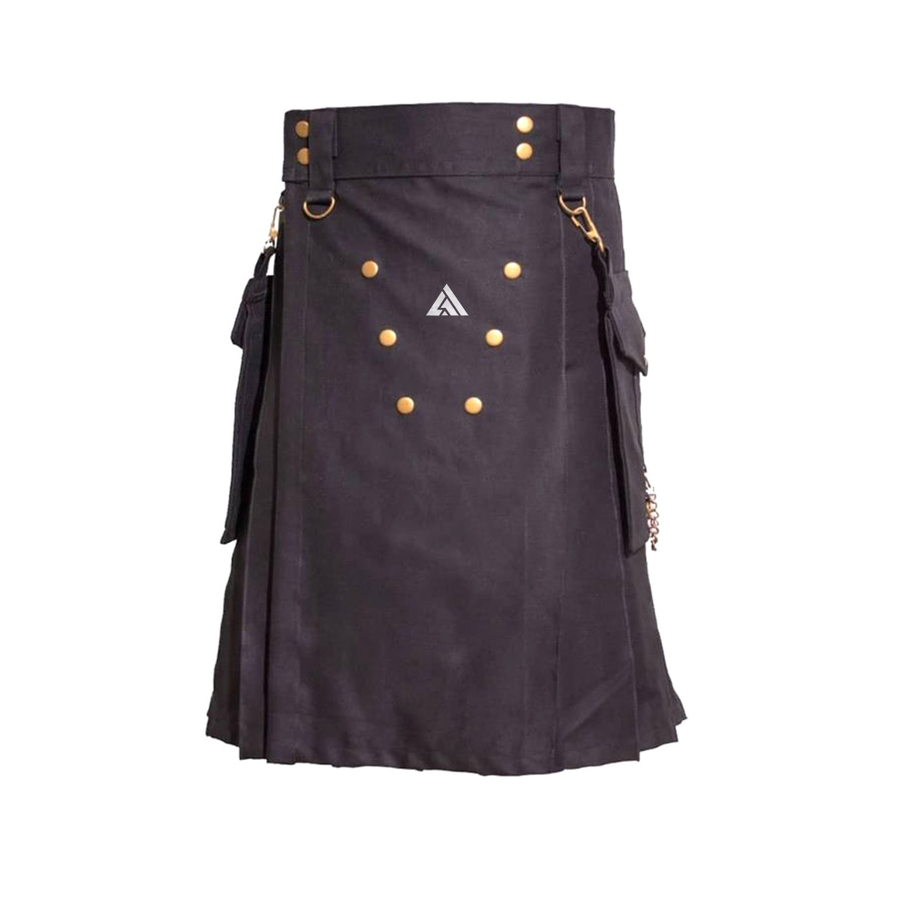 Men’s Black Utility Kilt with Brass Hardware