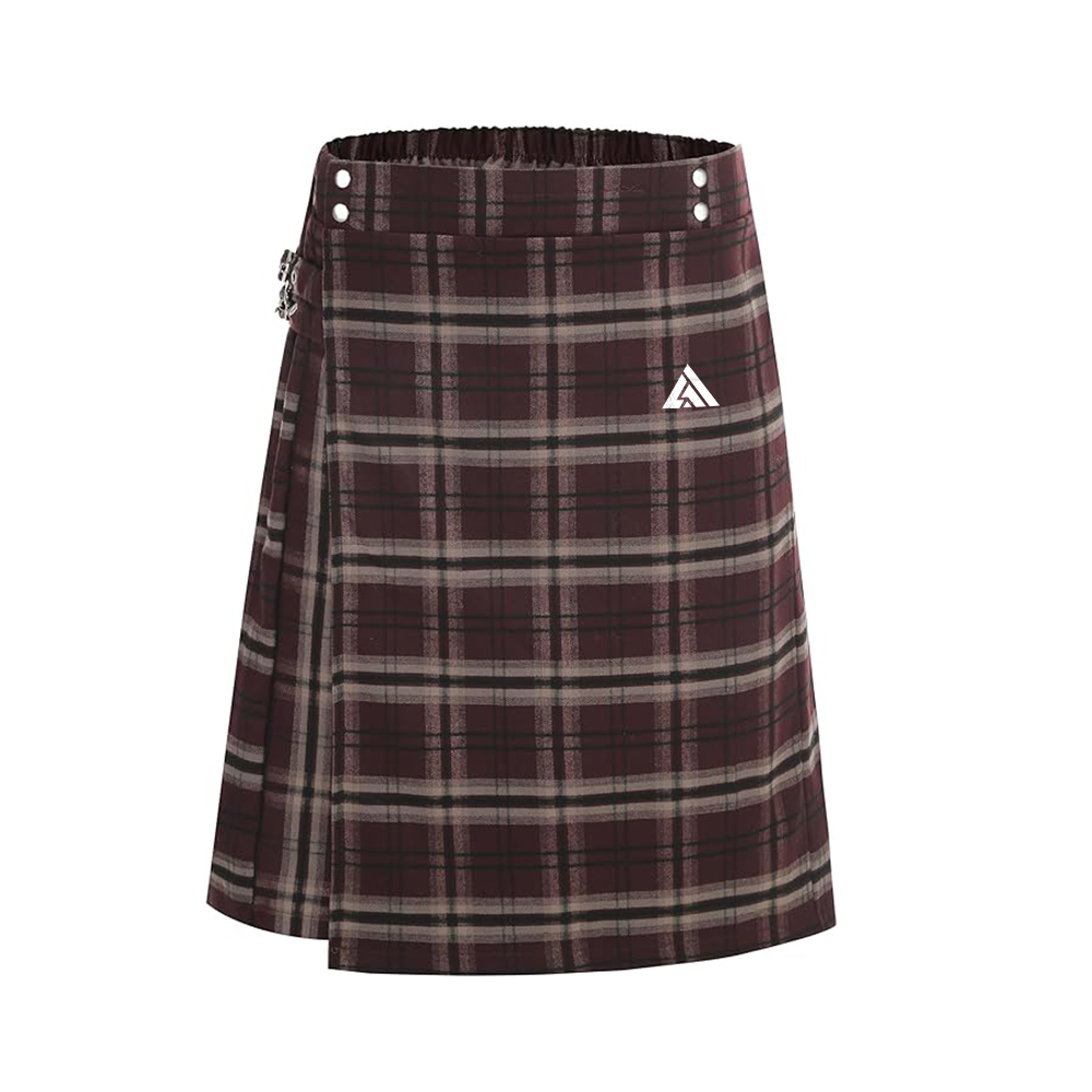 Burgundy and Beige Plaid Utility Kilt