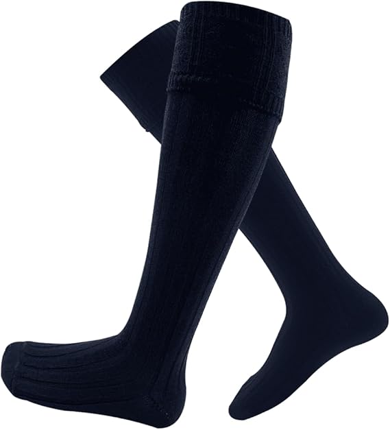 Solid Black/Navy Knee-High Ribbed Socks