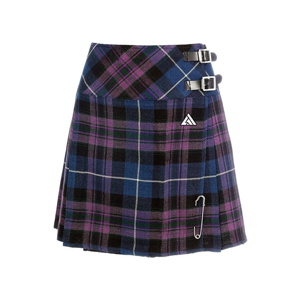 Purple and Blue Tartan Kilt with Safety Pin