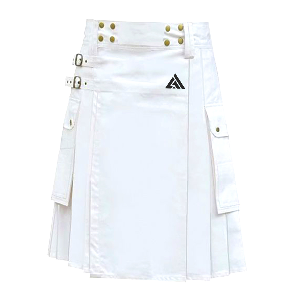 Men’s Modern White Kilt with Cargo Pockets