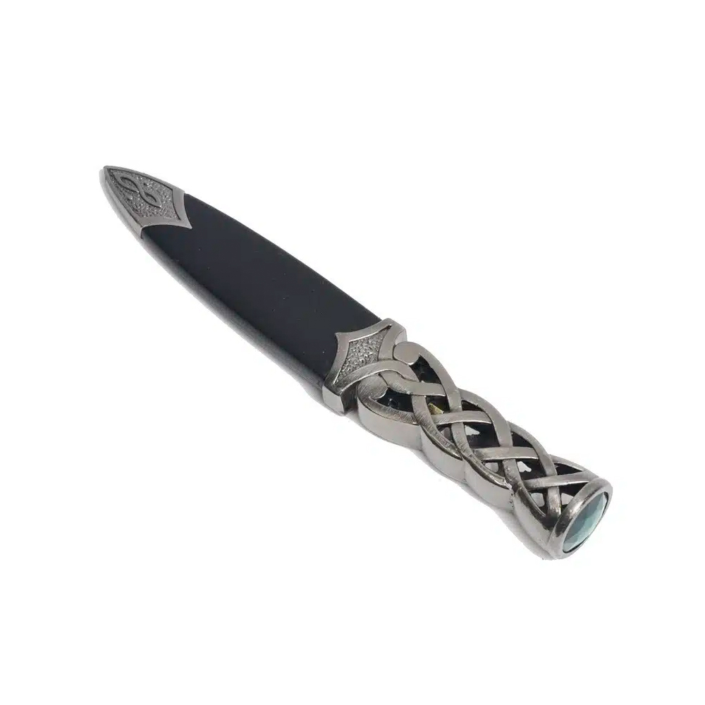 Pewter Interlace Sgian-Dubh with Green Stone Pommel