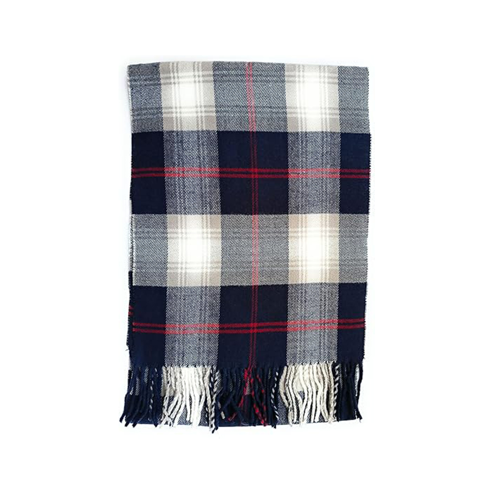 Navy Blue and Grey Plaid Tartan Scarf