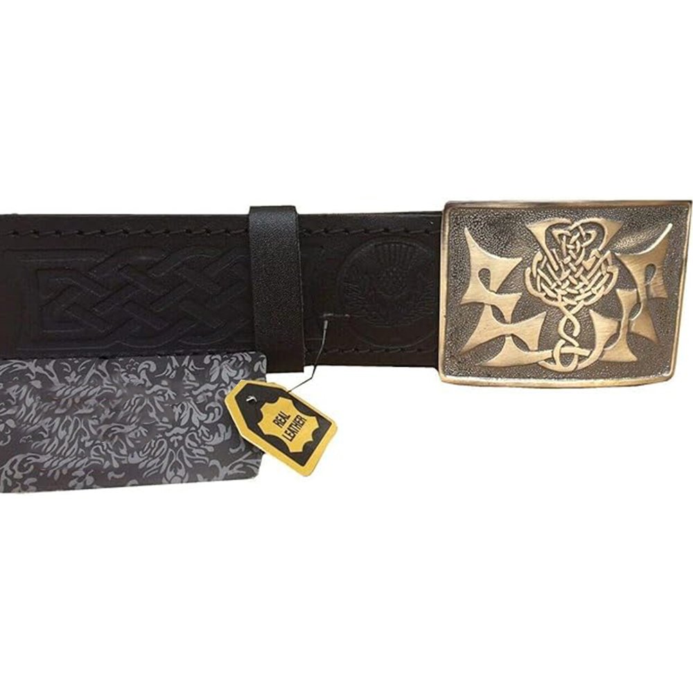 Wide Embossed Celtic Kilt Belt and Buckle Set