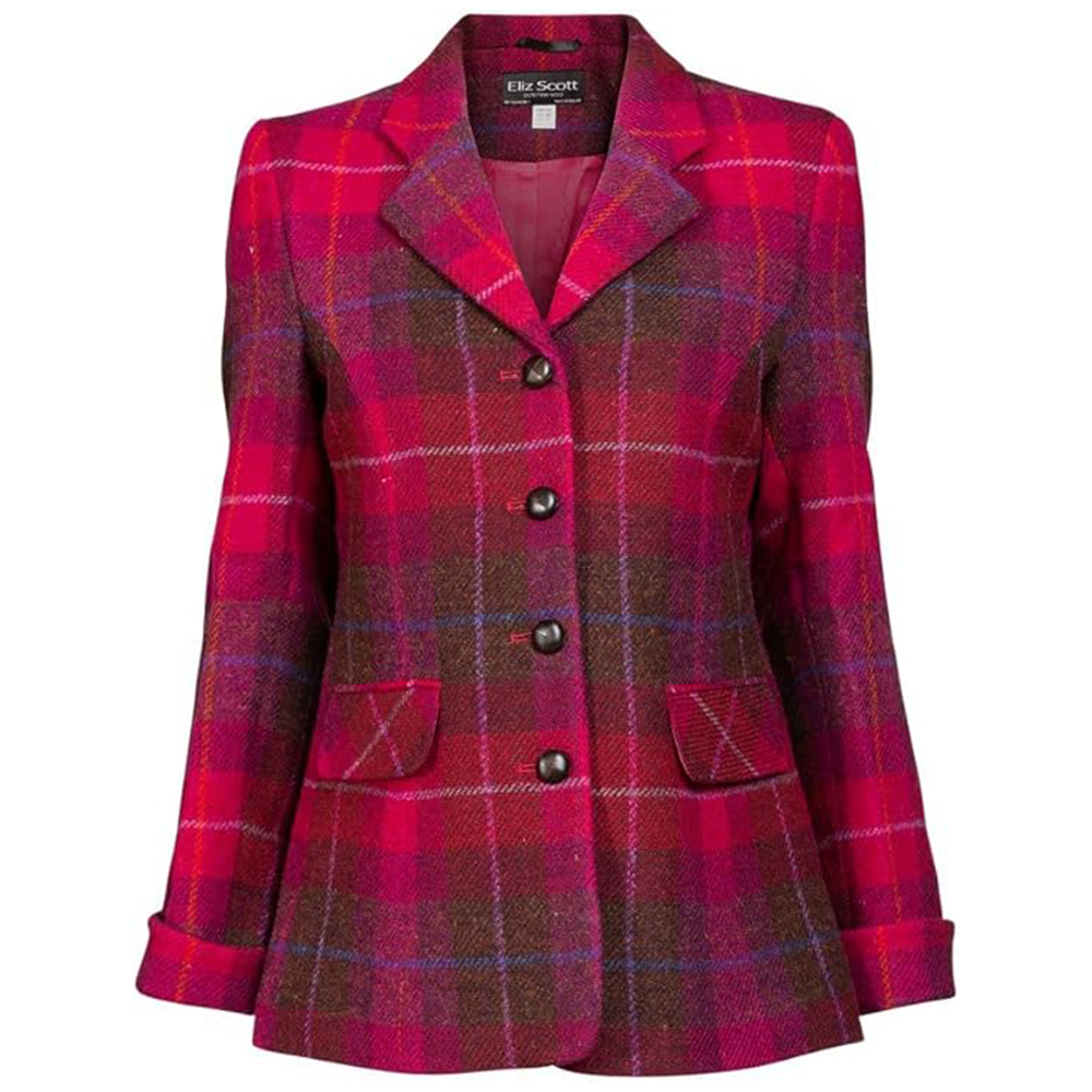 Eliz Scott Women’s Pink and Brown Plaid Tweed Jacket