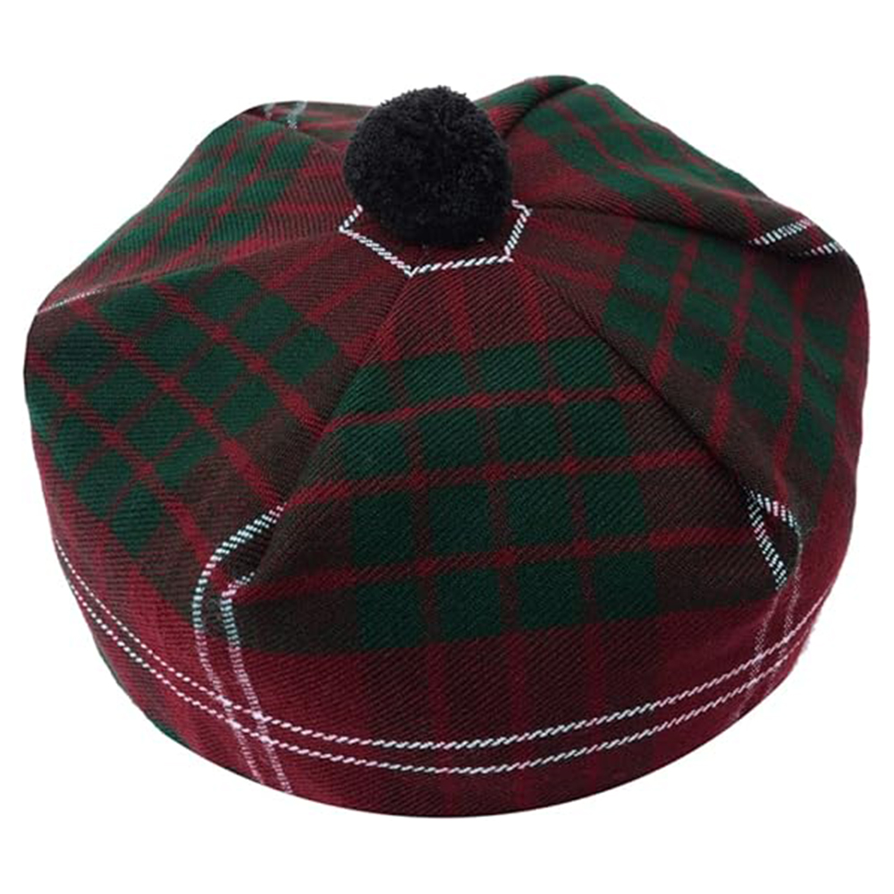 Red and Green Tartan Tam O’Shanter with Pom-Pom