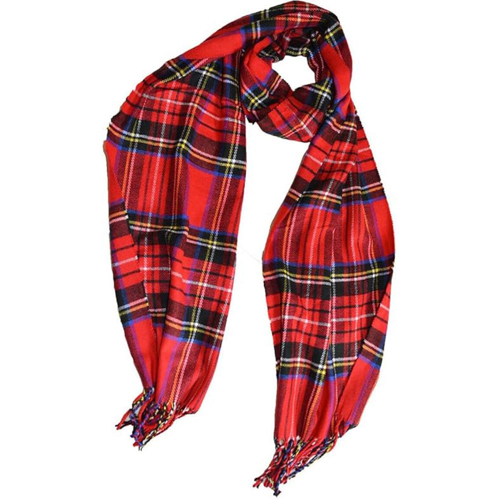 Vibrant Red Multi-Color Plaid Scarf