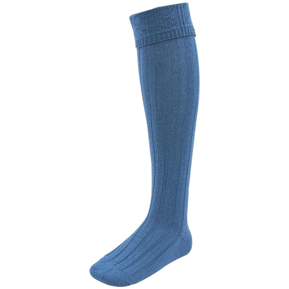 Solid Blue Knee-High Ribbed Socks