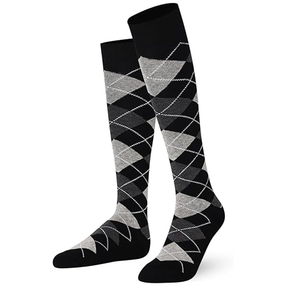 Black and Grey Argyle Knee-High Socks