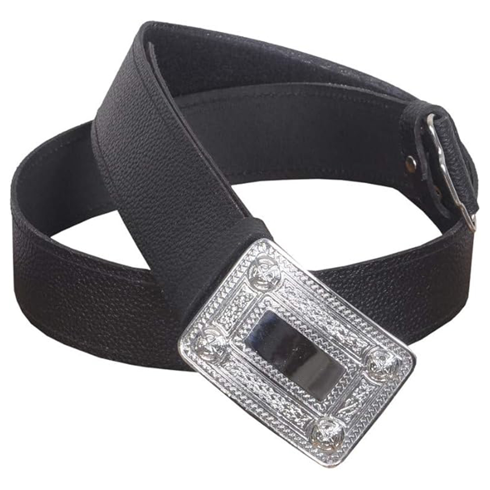 Black Textured Kilt Belt with Polished Celtic Design Buckle