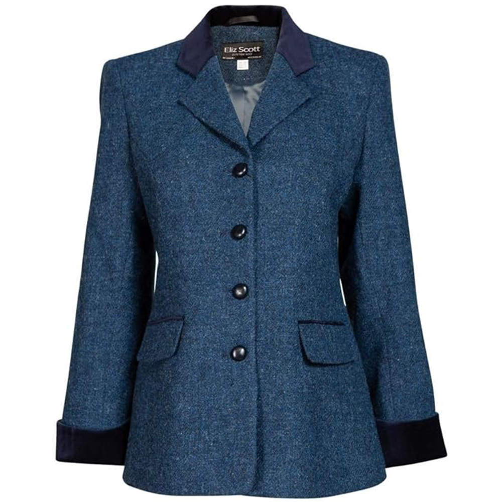 Women’s Blue Tweed Jacket with Velvet Collar