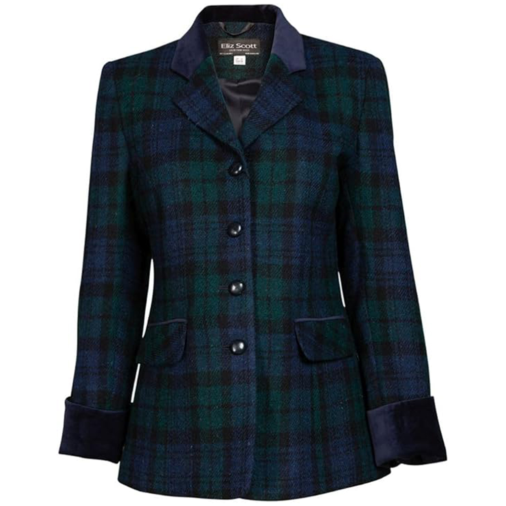Eliz Scott Black Watch Plaid Tweed Hacking Jacket
