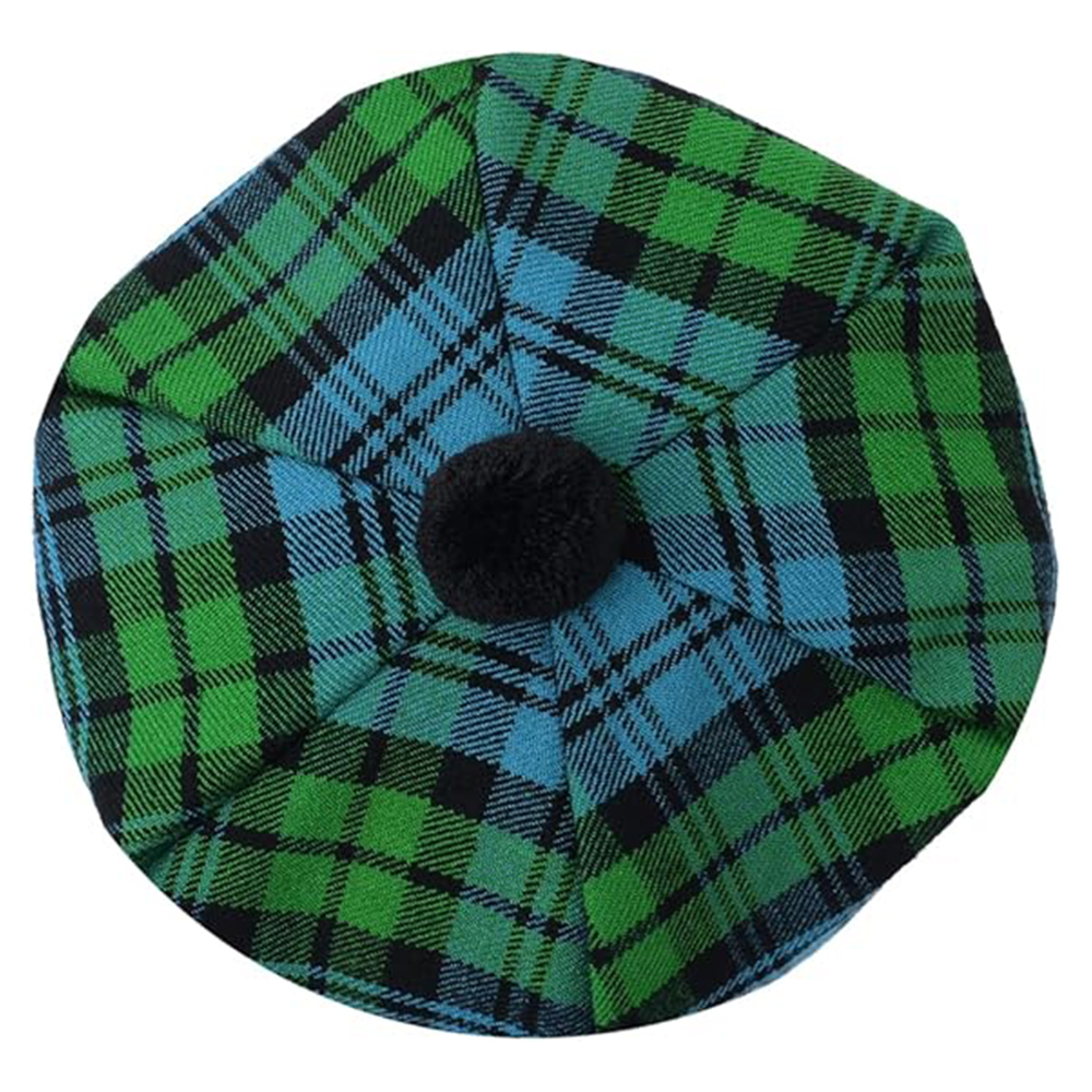 Green and Blue Tartan Bonnet with Pom-Pom