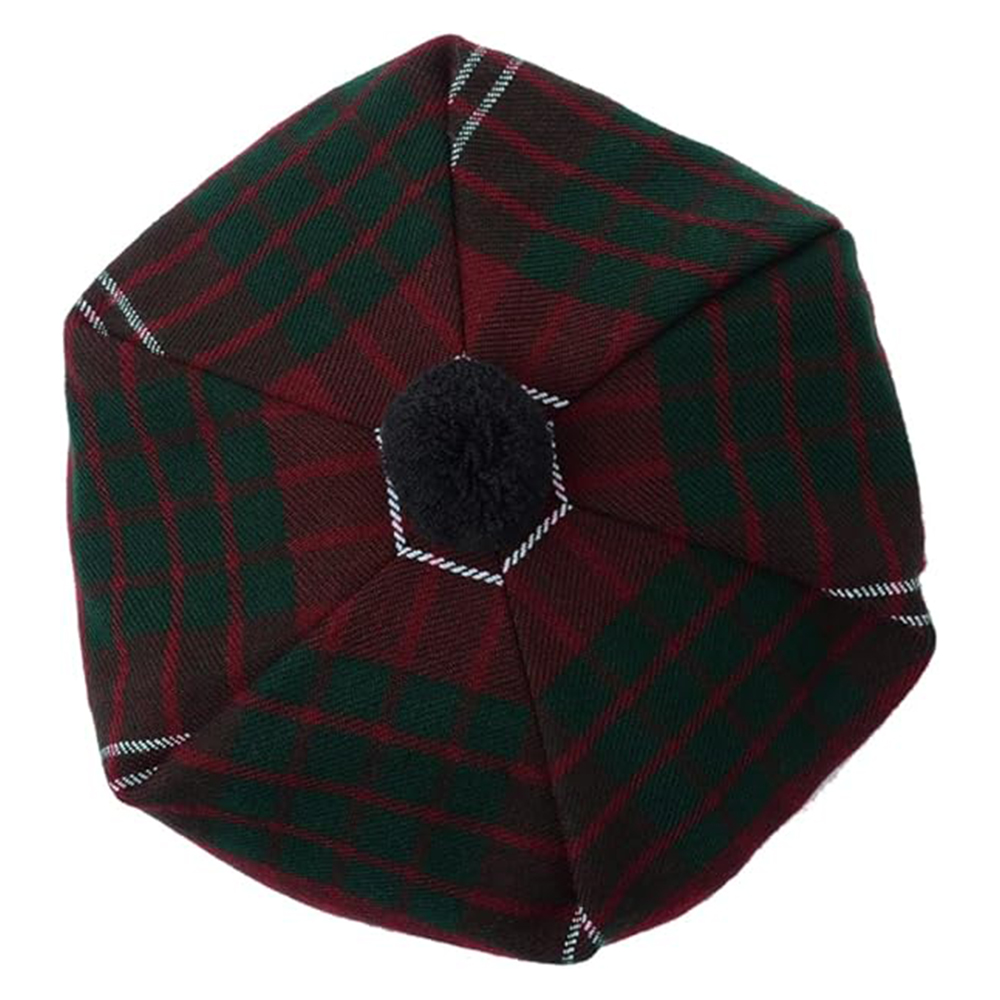 Red and Green Tartan Tam O’Shanter with Pom-Pom
