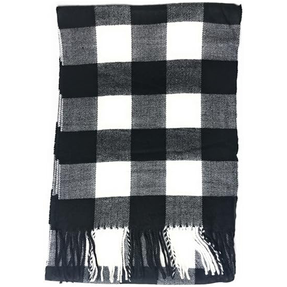 Fringed Black and White Scarf