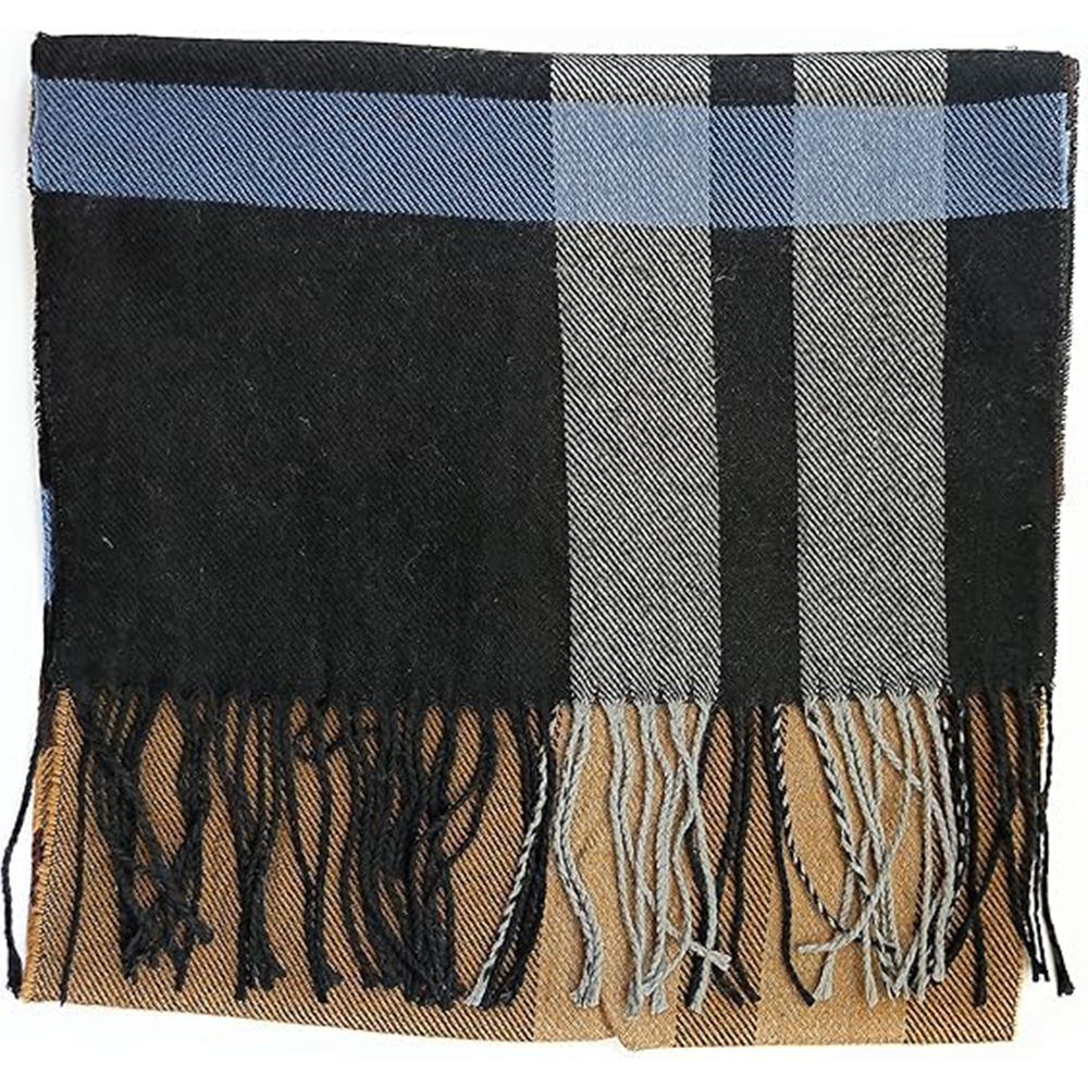 Neutral Plaid Scarf (Brown, Black, and Blue)