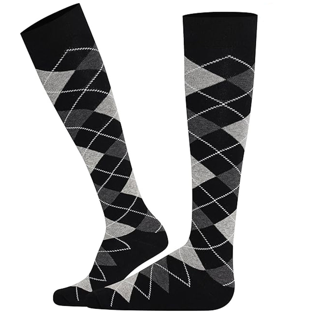 Black and Grey Argyle Knee-High Socks