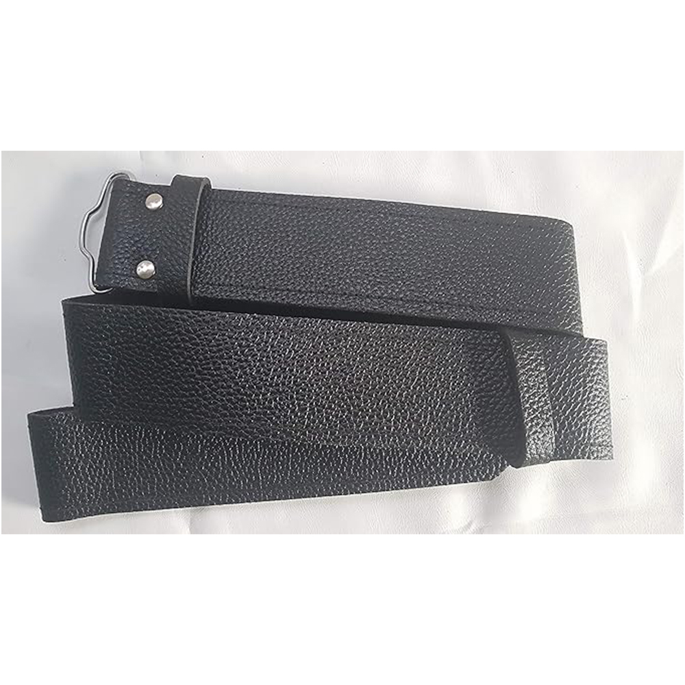 Black Textured Kilt Belt with Polished Celtic Design Buckle