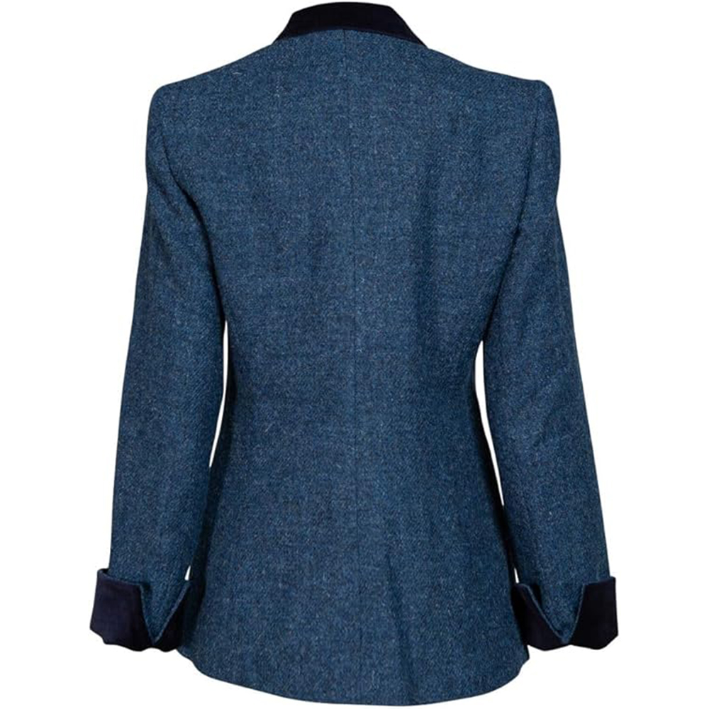 Women’s Blue Tweed Jacket with Velvet Collar
