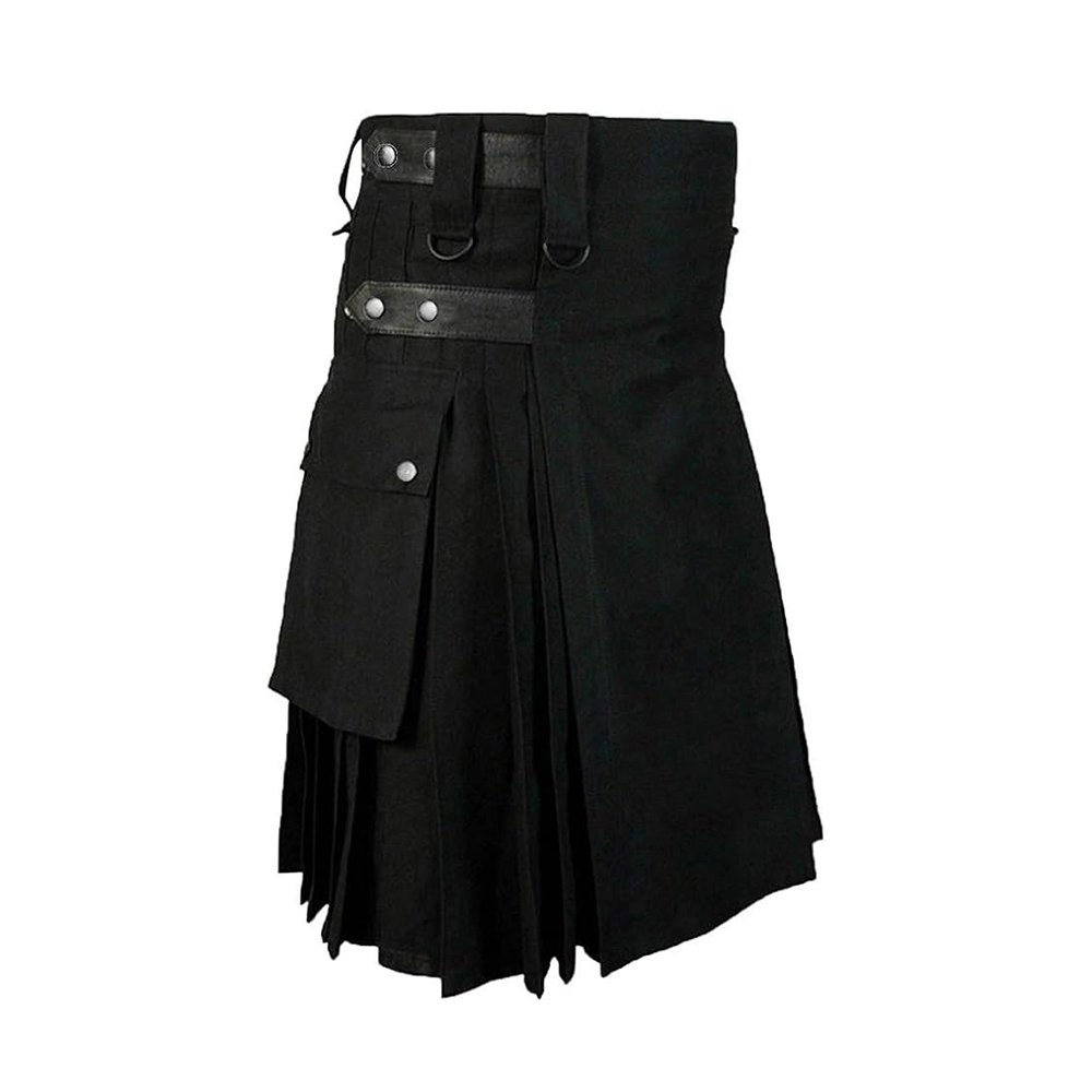 Black Hybrid Kilt with Snap Pockets