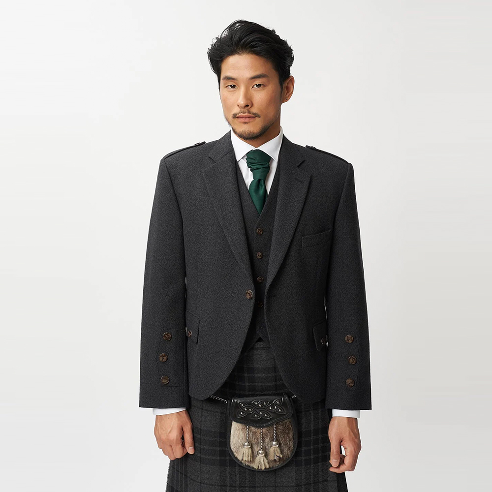The Keville Charcoal Tweed Jacket & Waistcoat with Grey Spirit Kilt