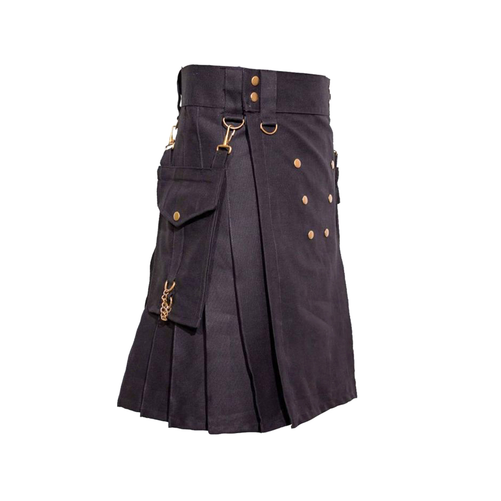 Men’s Black Utility Kilt with Brass Hardware