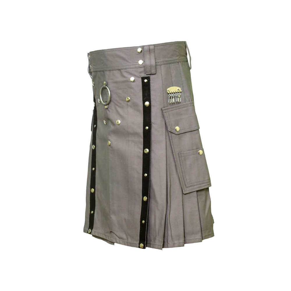 Grey Studded Utility Kilt with Rings and Straps