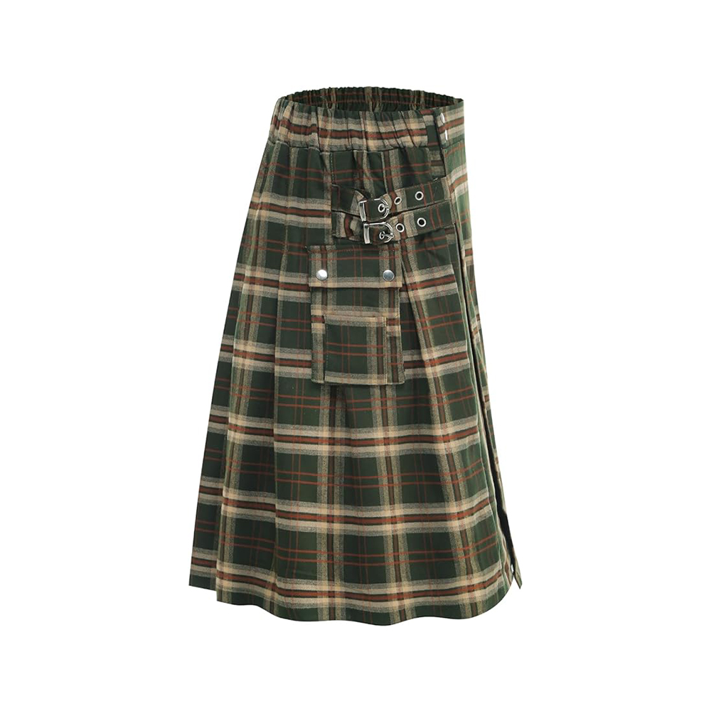Forest Green and Tan Plaid Utility Kilt