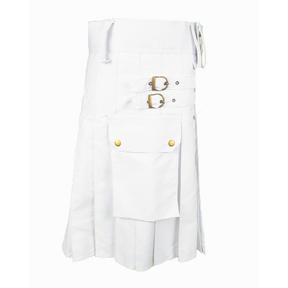 Men’s Modern White Kilt with Cargo Pockets