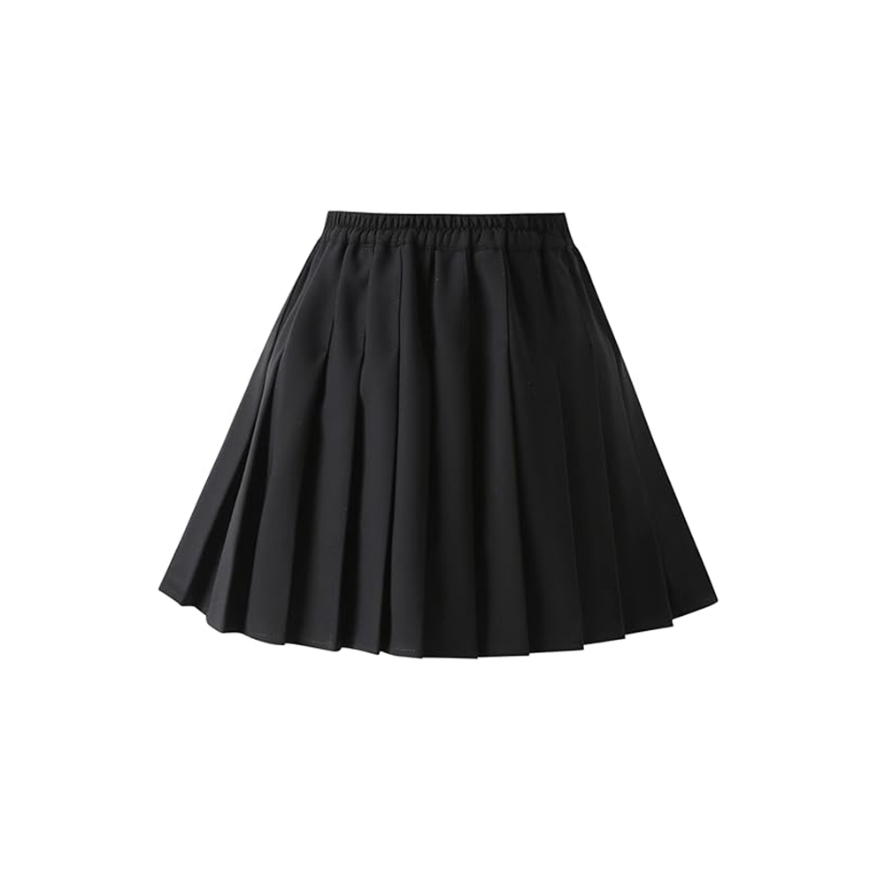 Plain Black High-Waisted Mini-Skirt with Pleats