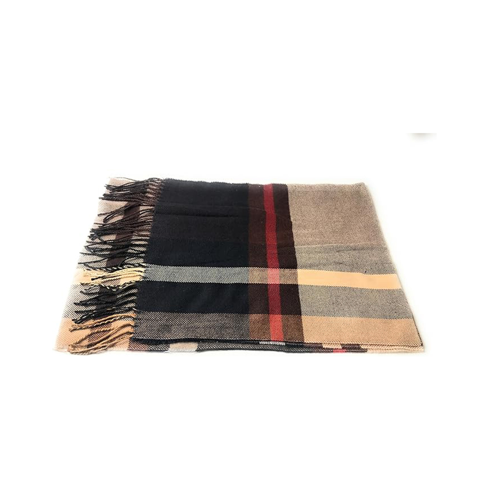 Classic Plaid Winter Scarf with Fringe