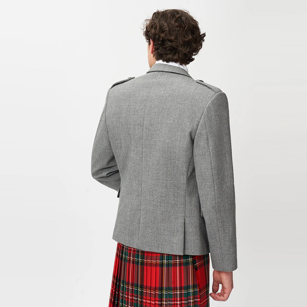 The Keville Light Grey Tweed Jacket & Waistcoat with Royal Stewart Kilt - Image 3