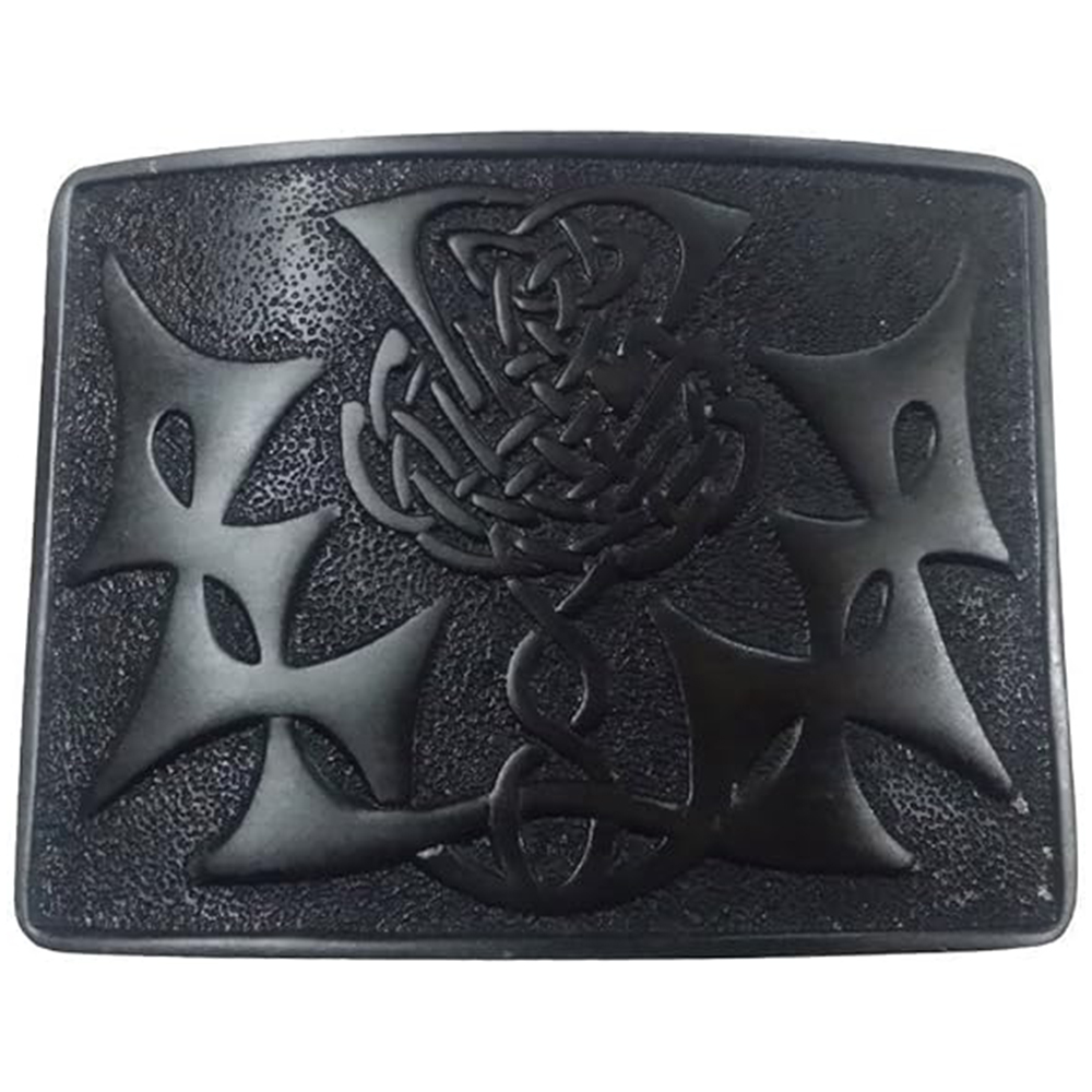 Black Metal Belt Buckle with Four Crosses and Central Knot
