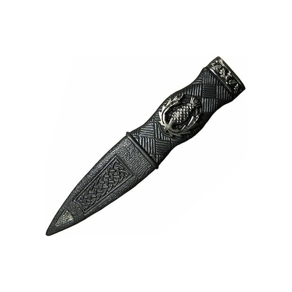 Black/Grey Finish Sgian-Dubh with Embossed Thistle and Knotwork