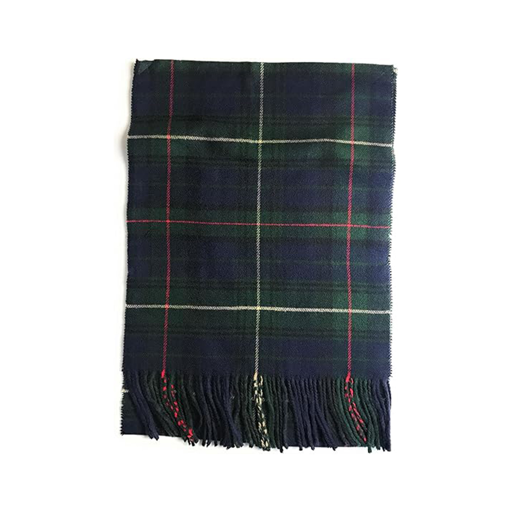 Dark Green and Navy Tartan Scarf with Fringe