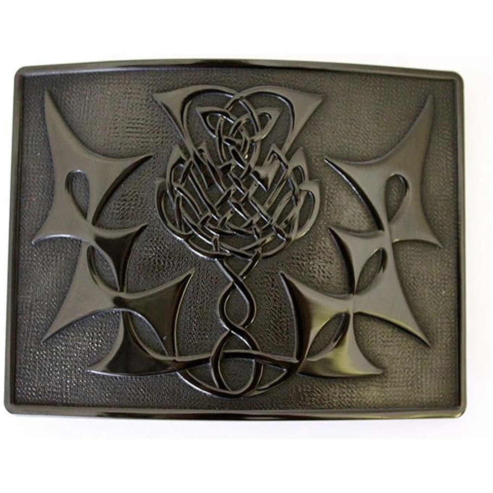 Black Celtic Knot Thistle and Cross Belt Buckle