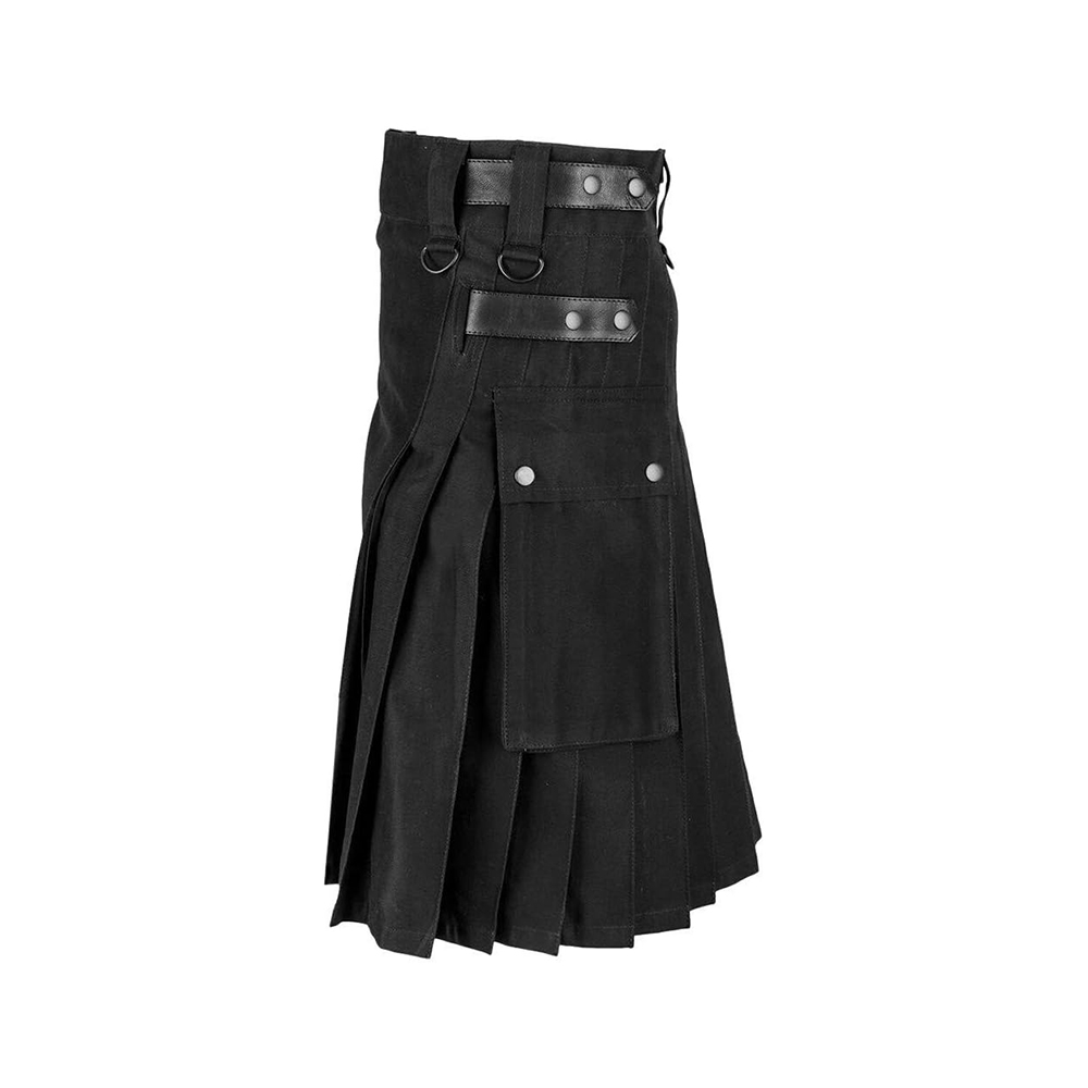 Black Hybrid Kilt with Snap Pockets