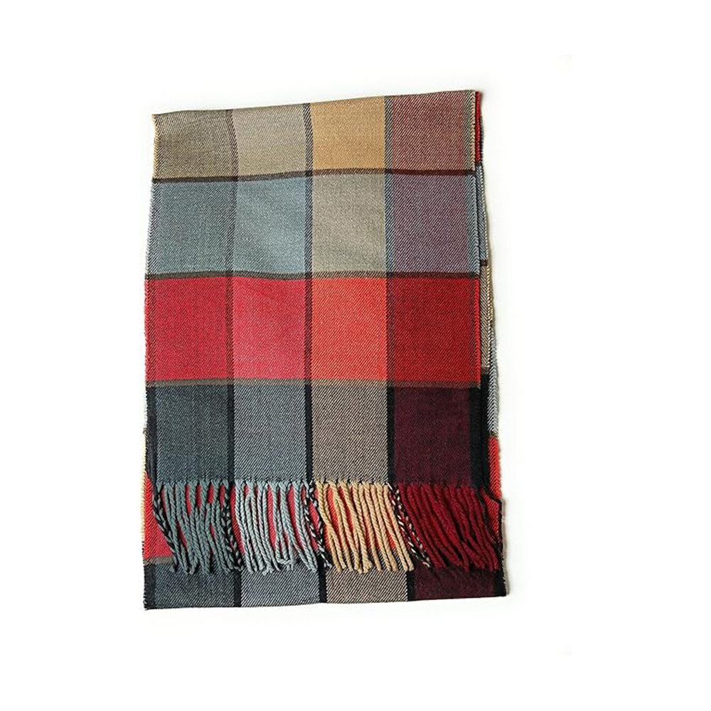 Modern Block Plaid Scarf with Fringe